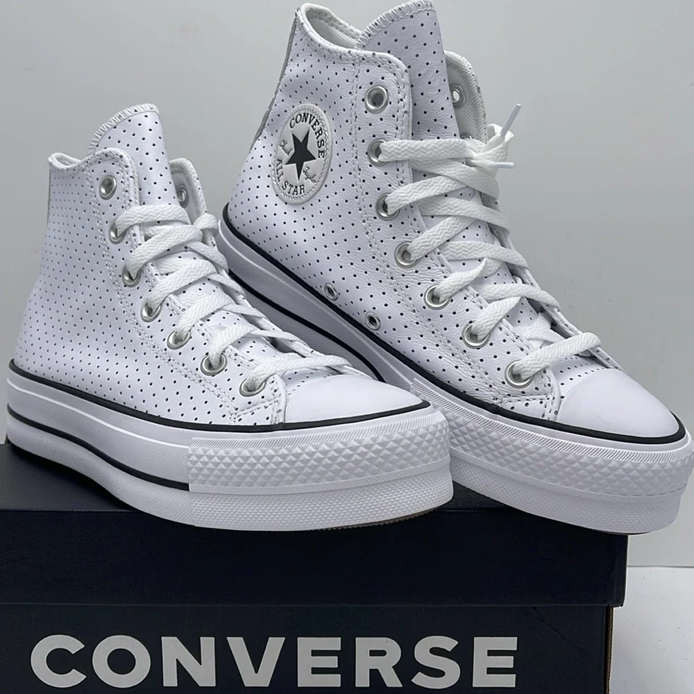 Converse WMNS A13412C CTAS LIFT HI WHITE PERFORATED/WHITE/BLACK Platforms Sneakr